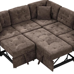 Taylune 82" Brown L-Shape Sleeper Sofa with Velveteen Fabric and Wheels 