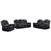 Valkira Recliner Sofa Set with Center Console and LED Light Strip - Black Faux Leather - 3-Piece - CAB5075