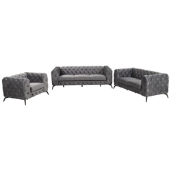 Glasgow 85" Modern Sofa Set - Gray Velvet Fabric - 3-Piece 