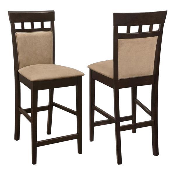 Clanton Counter Stool with Solid Wood Frame - Cappuccino Finish Frame - Beige Fabric - Set of 2 