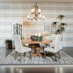 Florence 59" Round 5-Piece Round Dining Table Set Rustic Honey - Oatmeal Fabric 