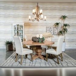 Florence 59" Round 7-Piece Round Dining Table Set Rustic Honey - Oatmeal Fabric 