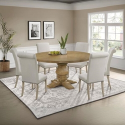 Florence 59" Round 7-Piece Round Dining Table Set Rustic Honey - Beige Fabric 