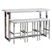 Marmot 20"W x 60"L 4-Piece Rectangular Counter Height Table Set - White Faux Marble Top - Chrome Finish Frame - COA1754