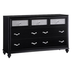 Barzini 7-Drawer Dresser - Black - Glittery Metallic Drawer Fronts 