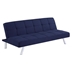 Joel Upholstered Tufted Convertible Sofa Bed - Blue - Polished Chrome Metal Legs