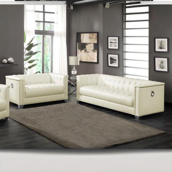 Chaviano Upholstered Track Arm Sofa Set - Pearl White - Ivory - 2-Piece 