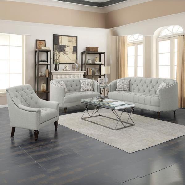 Avonlea Upholstered Sloped Arm Sofa Set - Grey Fabric - 3-Piece 