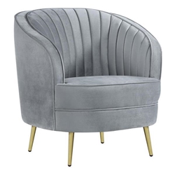 Sophia Accent Chair with Solid Wood Frame - Grey Velvet Fabric 