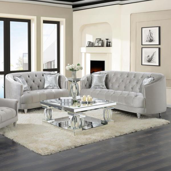 Avonlea Upholstered Sloped Arm Sofa Set - Grey Velvet - 2-Piece 