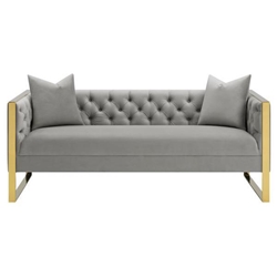 Eastbrook Velvet Upholstered Tufted Sofa Grey - Gold Stainless Steel Base 