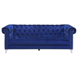 Bleker Upholstered Tuxedo Arm Tufted Sofa - Blue Velvet - Chrome Tapered Legs 