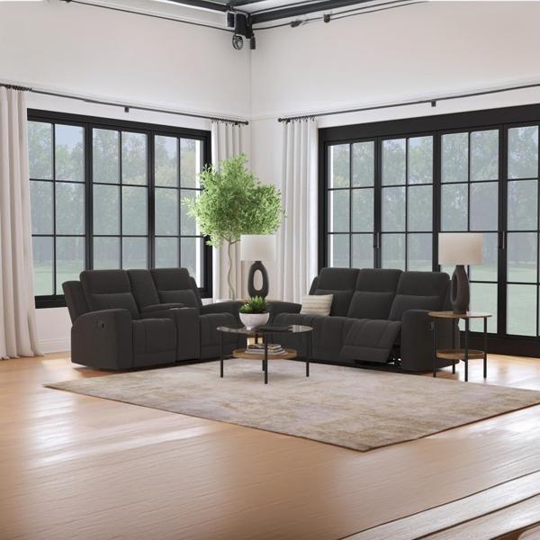 Brentwood Upholstered Reclining Sofa Set - Dark Charcoal - Grey - 2-Piece 