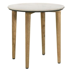 Aldis Round Marble Top Side End Table - White and Natural 