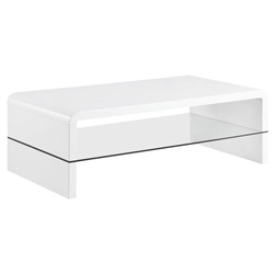 Airell Rectangular Coffee Table with Shelf - White High Gloss 