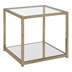 Cora Glass Top End Table with Mirrored Shelf - Chocolate Chrome Finish Frame - Gold