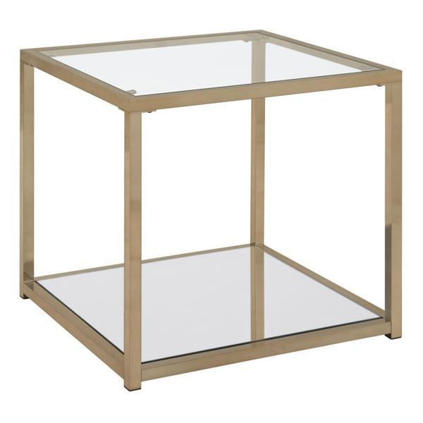 Cora Glass Top End Table with Mirrored Shelf - Chocolate Chrome Finish Frame - Gold 