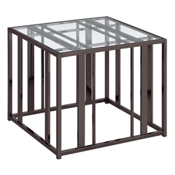 Adri Rectangular Glass Top Side End Table - Black Nickel Finish Frame 