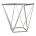 Brittania Square Glass Top Geometric End Table - Nickel Finish Metal - Silver