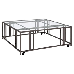 Adri Square Glass Top Coffee Table with Casters - Black Nickel 