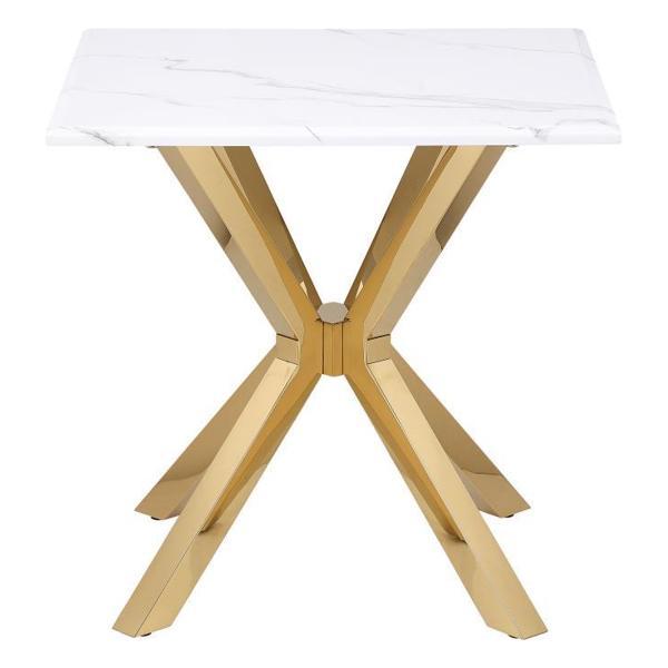 Visalia Faux Marble Top Stainless Steel End Table - Gold 