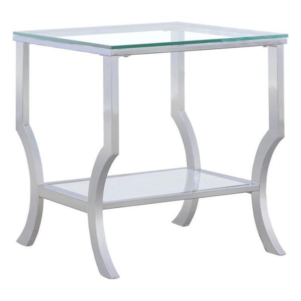 Saide Square Glass Top Side End Table - Chrome - Silver 