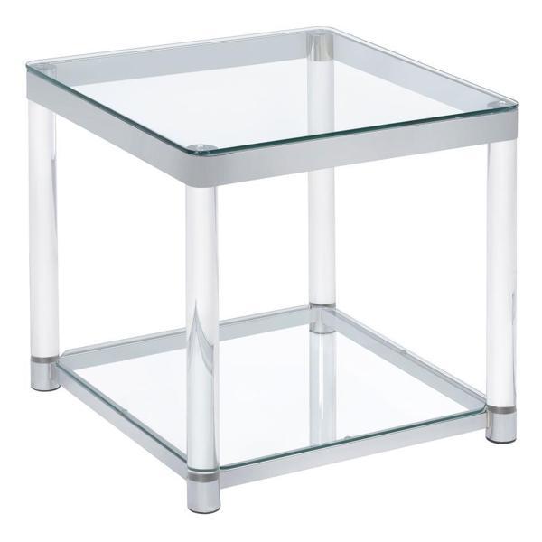 Anne Square Glass Top Acrylic Leg Side End Table - Chrome - Silver 