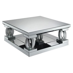 Amalia Square Mirrored Acrylic Crystal Coffee Table - Silver 