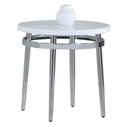 Avilla Round Marble Top Side End Table - White - Chrome Finish Metal Base 