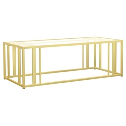 Adri Rectangular Glass Top Coffee Table - Matte Brass - Gold 