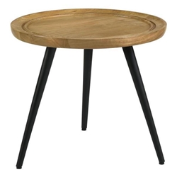 Zoe Round Mango Wood Side End Table Natural and Black - Brown 