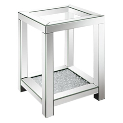 Valentina 1-Shelf Square Glass Top Side End Table - Silver Mirror Finish 