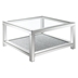 Valentina 1-Shelf Square Glass Top Coffee Table - Silver Mirror Finish Legs