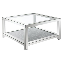 Valentina 1-Shelf Square Glass Top Coffee Table - Silver Mirror Finish Legs 