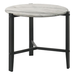 Tandi Round Faux Marble Side End Table - White and Black 