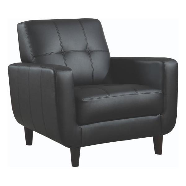 Aaron Accent Chair with Decorative Stitching - Black Leatherette - Cappuccino Finish Legs 