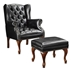 Roberts Upholstered Wingback Chair and Ottoman Set - Black