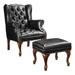 Roberts Upholstered Wingback Chair and Ottoman Set - Black 