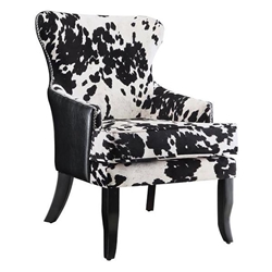 Trea Accent Chair with Cowhide Print Upholstery - Black and White - Espresso Finish Legs 