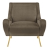 Ricci Accent Chair with Saddle Arm - Truffle Velvet Upholstery - Gold Metal Legs - Brown