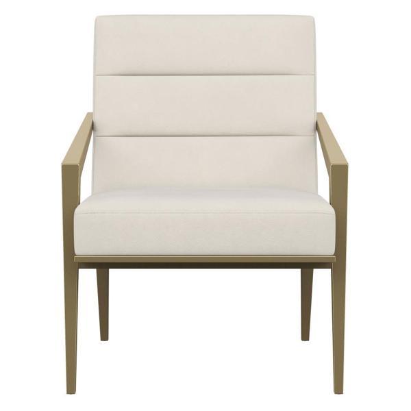 Kirra Accent Chair with Upholstered Seat and Back - Cream Fabric - Gold Finish Metal Frame and Arms - White 