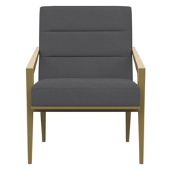 Kirra Accent Chair with Upholstered Seat and Back - Dark Grey Fabric - Gold Finish Metal Frame and Arms 