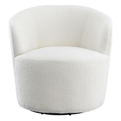 Joyce Upholstered Barrel Back Swivel Chair - White Faux Sheep Skin 