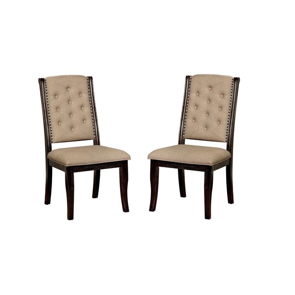 Venna Rustic Button Tufted Side Chairs in Dark Walnut - Set of Two 