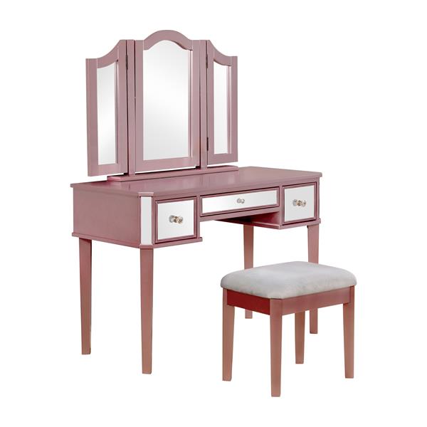 Alma Contemporary Solid Wood Vanity Set in Rose Gold 