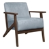 August Accent Chair with Solid Rubberwood Frame and Blue Gray Velvet Fabric - Dark Walnut Finish Frame