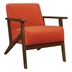 August Accent Chair with Solid Rubberwood Frame and Orange Velvet Fabric - Dark Walnut Finish Frame