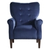 Kyrie Accent Chair with Solid Wood Frame - Tufted Back - Blue Velvet Fabric Upholstery and Dark Brown Finish Legs