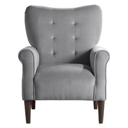 Kyrie Accent Chair with Solid Wood Frame - Dark Gray Velvet Fabric Upholstery - Dark Brown Finish Legs 