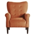 Kyrie Accent Chair with Solid Wood Frame - Orange Velvet Fabric - Tufted Back and Dark Brown Finish Legs